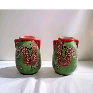 Vintage Miniature Satsuma Moriage Dragon Hand Painted Tea Cup Set Japan
