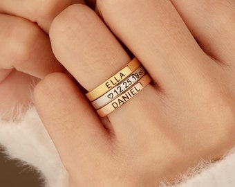 Stackable Rings Stacking Rings Engraved Ring Custom Ring Personalized Ring Gold Ring Stack for Women Initial Rings Name ring for her and mom