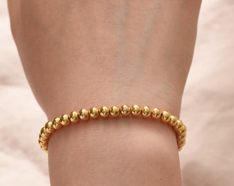 Gold Bead Bracelet 4mm beaded Gold, Stack of Gold Bracelets, Bracelet Gold Beads, Minimalist Bracelet, Gift for Mom and Daughter,