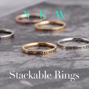 Custom coordinate ring, Custom rings, Engraved ring, Personalized ring, Roman numeral ring, Stackable Rings, Stacking ring, Thumb ring R1