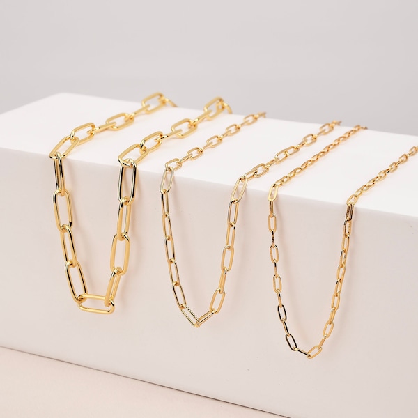 Gold Elongated Rectangle Chain Necklace, Rectangle Link Chain Necklace, Gold Layering Chain Necklace, Gold Link Choker Gift For Her