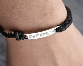Mens Custom Bracelet Mens Bracelet, Personalized Bracelet for men, Couple Personalized Leather Bracelet, Coordinate bracelet for Men