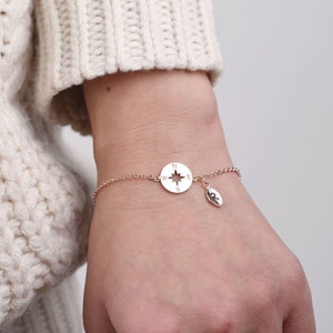 Sterling Silver Compass Bracelet Friendship Bracelet Best Friend Gift Sister bracelet Gift for best friend bracelet gift for her image 1