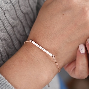 Custom Name Bracelet, Personalized Bracelet, best friend gift, rose gold bracelet, bar bracelet, engraved bracelet, Handmade Jewelry Gift