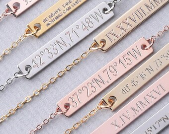 Custom Coordinates Necklace,Personalized Gold Bar Necklace,Custom Location Jewelry, Latitude Longitude, Bridesmaid Necklace, Bridesmaid gift