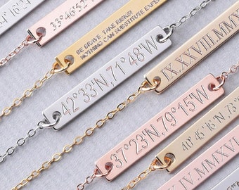 Graduation gift,Personalized Gold Bar Necklace,Custom Location Jewelry, Latitude Longitude, Bridesmaid Necklace, Bridesmaid gift N1