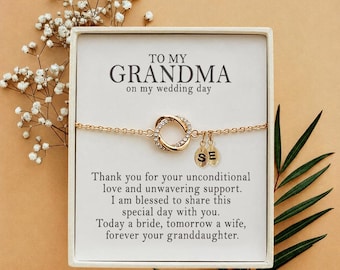 Personalized Grandmother of the Bride gift, Grandma Wedding Gift, Grandma of the Bride gift, Wedding gift for Grandma initial leaf Bracelet