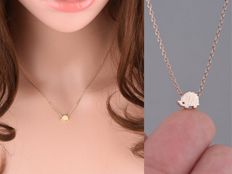 Personalized Hedgehog Necklace, graduation gift, hedgehog necklace adorable teeny hedgehog animal necklace minimal hedgehog baby necklace image 1