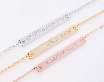 Coordinate Bracelet,Roman numeral bracelet,graduation gift,personalized bar bracelet,bridesmaid gift,best friend gift