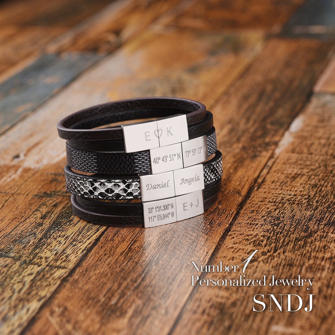 Engraved Bracelets Men Engrave Bracelet Mens Jewelry Gift Etsy