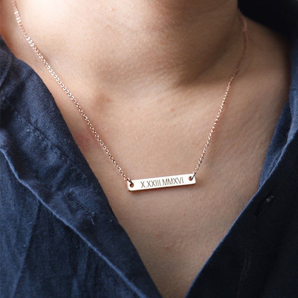Roman Numeral Necklace,Wedding Date Necklace,Bridesmaid Gift,Bar Necklace,Personalized Necklace,Coordinates Necklace,Bridesmaid Necklace
