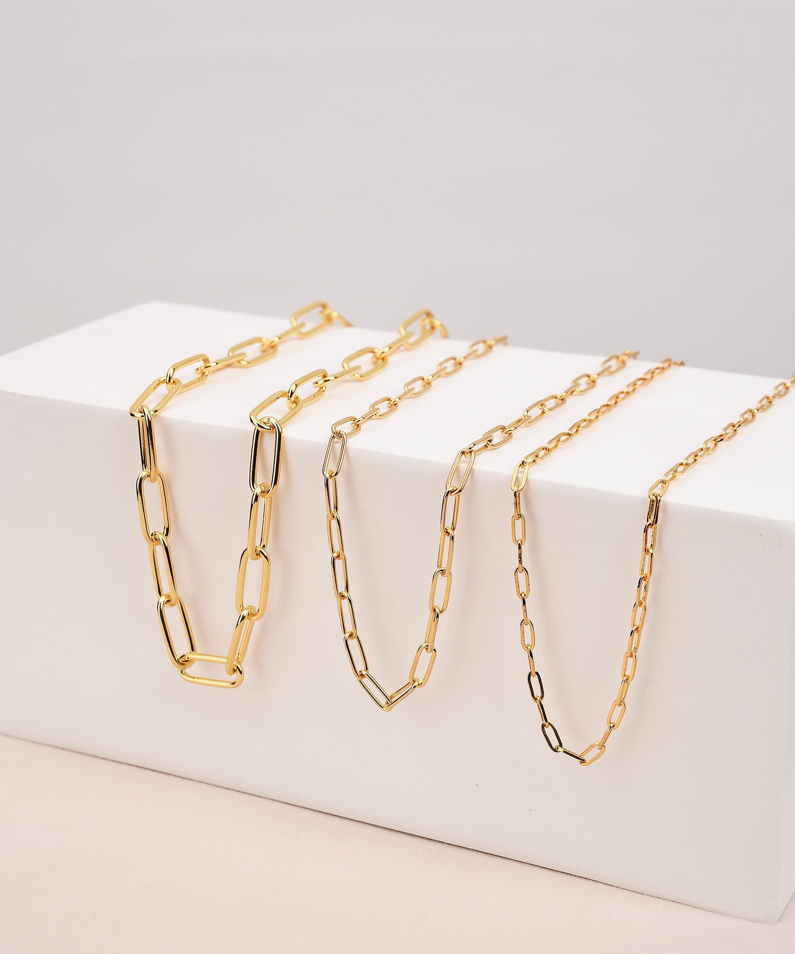 Gold Elongated Rectangle Chain Necklace Rectangle Link Chain Etsy