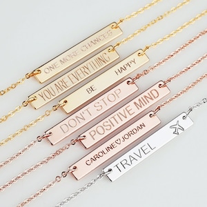 Personalized Necklace Gold Name Necklace Engraved Necklace Personalized Necklace Bar Necklace Bridesmaid Gift Coordinate Necklace NN01