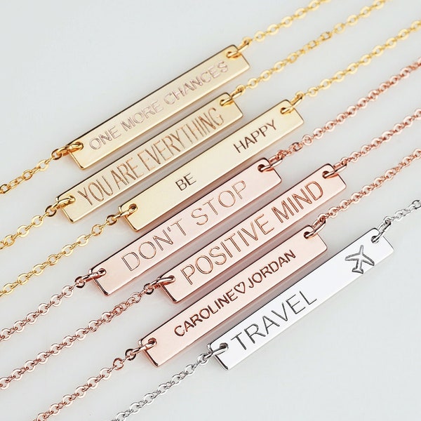 Personalized Necklace Gold Name Necklace Engraved Necklace Personalized Necklace Bar Necklace Bridesmaid Gift Coordinate Necklace NN01
