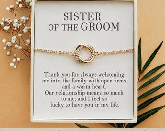 Personalized Sister of the Groom Gift Bracelet with Birthstone Gift for Sister in Law on Wedding Day, Jewelry for Sister of the Groom Gift