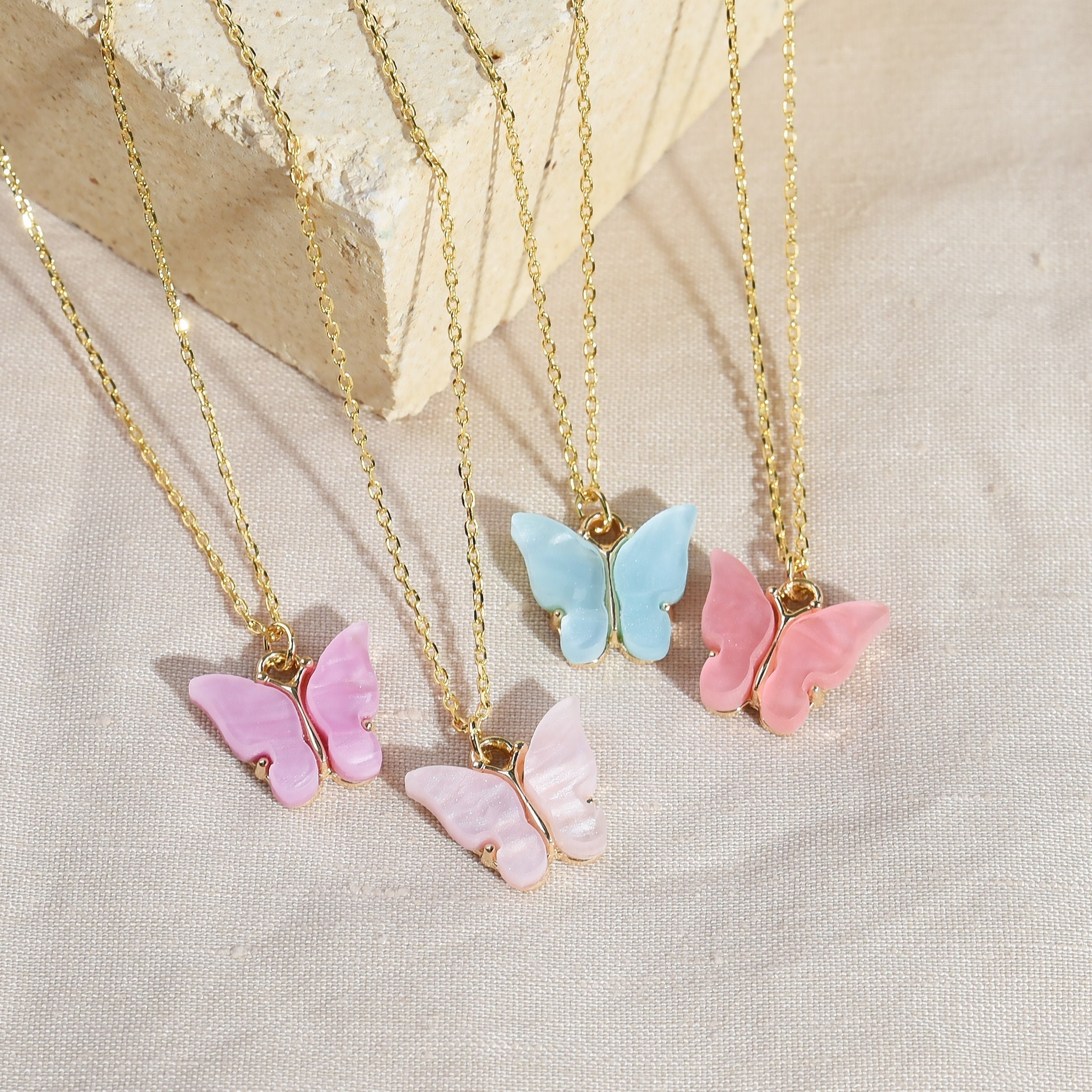 1pc Necklace, 1pc Bracelet, 1pc Ring Butterfly Acrylic Plate Pink