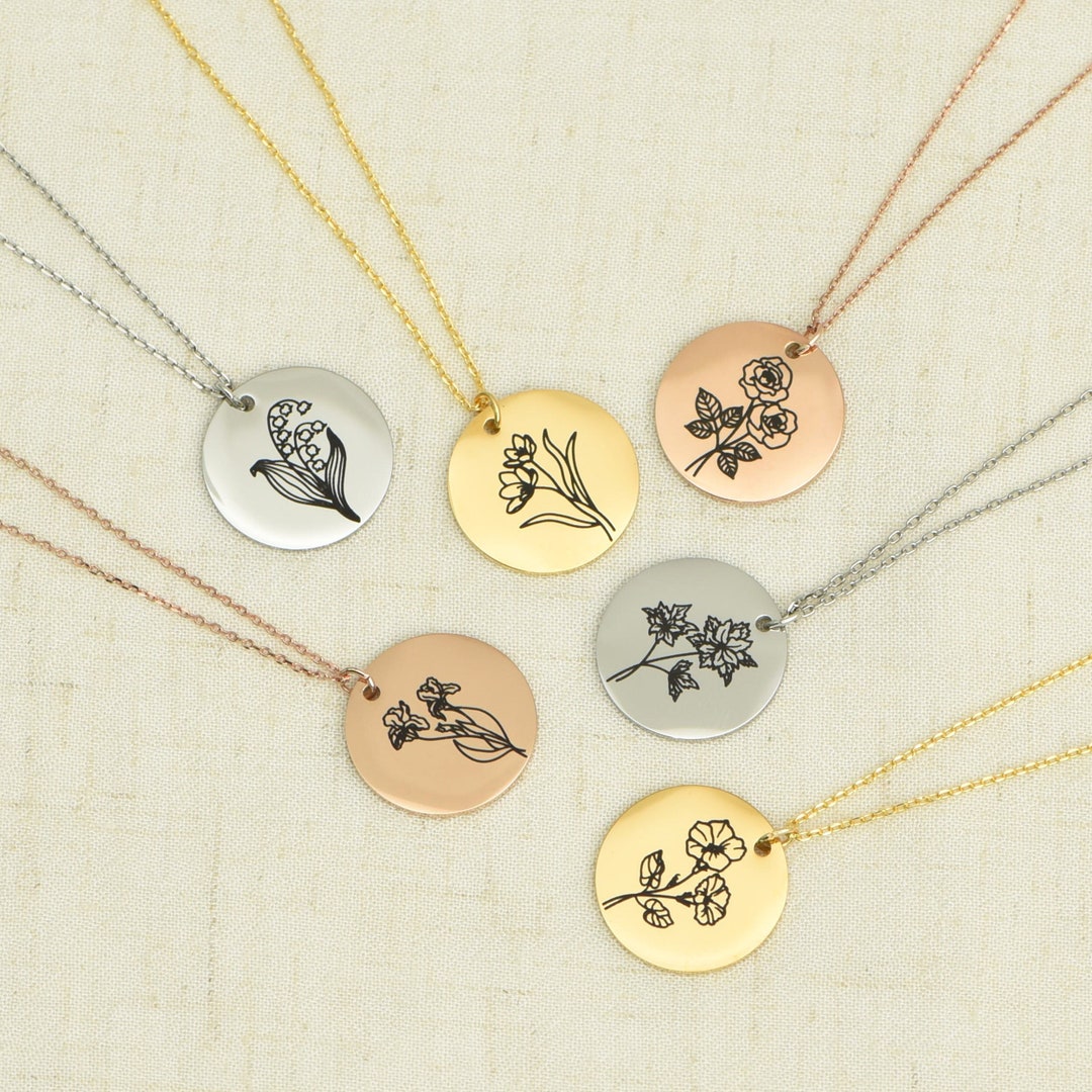 Birth Month Flower Necklace Personalized Necklace With Birth Flower