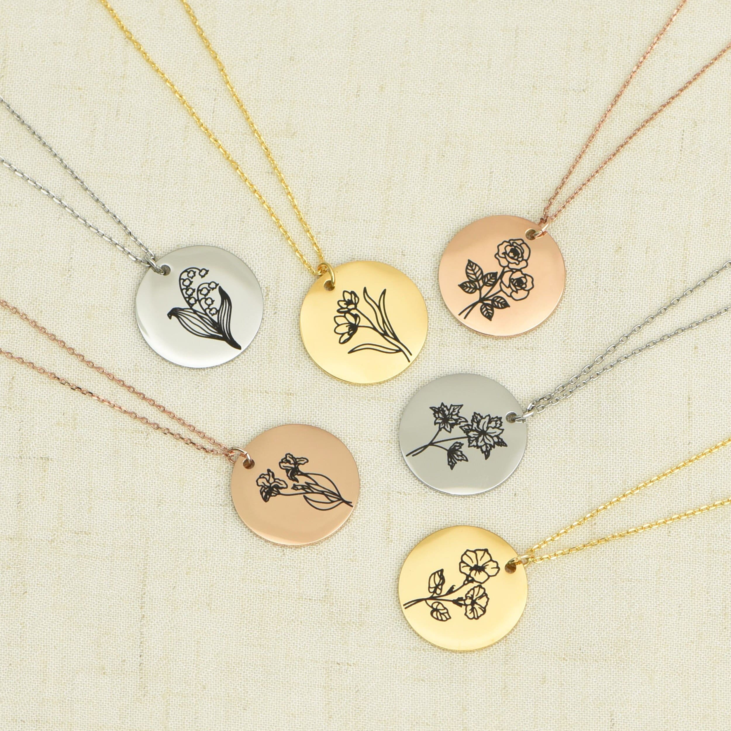 Birth Month Flower Necklace Custom Necklace With Birth Flower Etsy