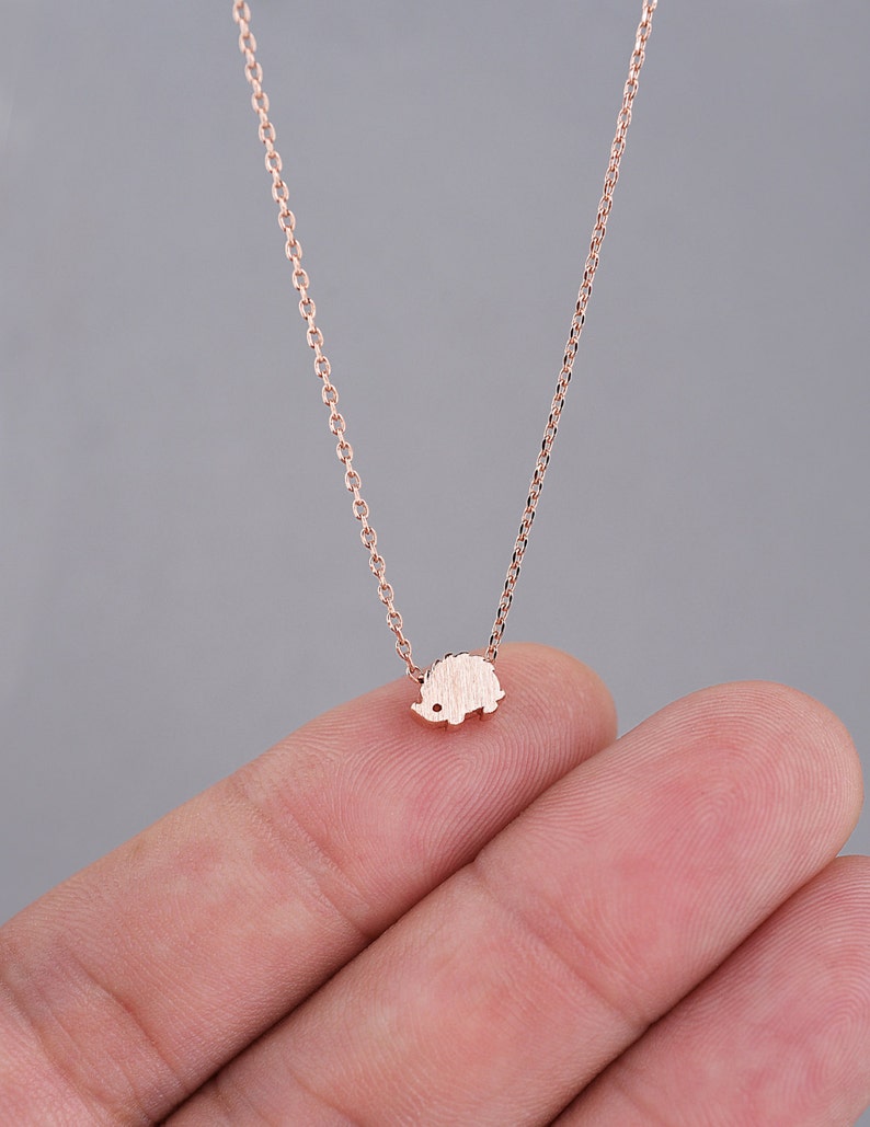 Personalized Hedgehog Necklace, graduation gift, hedgehog necklace adorable teeny hedgehog animal necklace minimal hedgehog baby necklace image 4