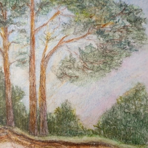 Dipinto originale ad acquerello di paesaggio / Pini tra le dune - "Jūrkalne" / Dipinto originale ad acquerello / Unico nel suo genere