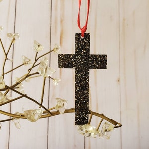 Glitter black gold cross ornament, christmas cross, christmas ornament, cross christmas, glitter gold ornament, shiny cross, sparkly cross,