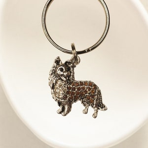 border collie keychain, crystal collie keychain, rhinestone collie, dog keychain, crystal dog keychain, puppy keychain, rhinestone keychain