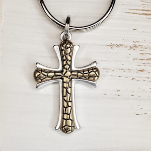 Masculine Cross keychain, mans keychain, mens religious keychain, faith keychain, blessed keychain, keychain for guy, gold cross, silver cro