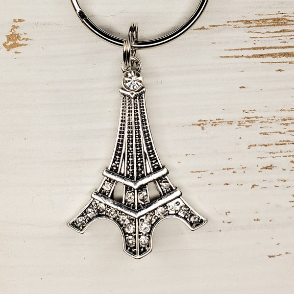 crystal Eiffel tower keychain, rhinestone paris keychain, european vacation, paris vacation, las vegas vacation keepsake, travel keepsake