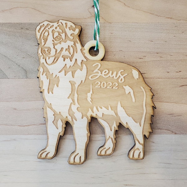 Australian shepherd ornament, Australian shepherd christmas ornament, aussie pet ornament, aussie memorial ornament, angel aussie engraved d