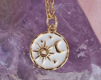 Sun and moon necklace, moon necklace, sun necklace, dainty necklace, minimalist necklace, layering necklace, layered necklace, celestial nec