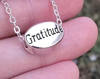 gratitude necklace, silver gratitude jewelry, gratitude slider, grateful necklace, grateful jewelry, affirmation necklace, affirmation jewel