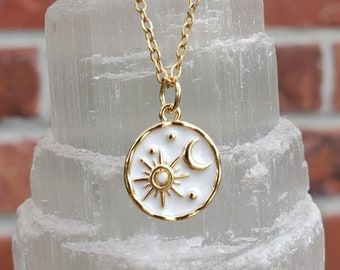 Sun and moon necklace, moon necklace, sun necklace, dainty necklace, minimalist necklace, layering necklace, layered necklace, celestial nec