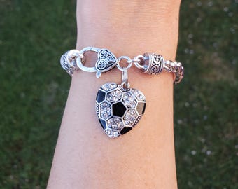 crystal soccer bracelet, crystal soccer heart bracelet, soccer mom bracelet, soccer team gift, soccer player, soccer grandma, soccer charm