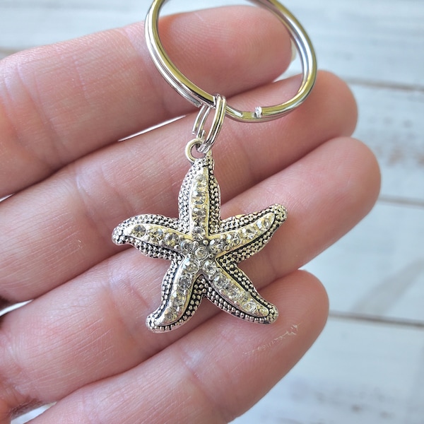 Starfish keychain, crystal starfish keychain, rhinestone starfish, beach keychain, ocean keychain, fish keychain, vacation keychain, keepsak