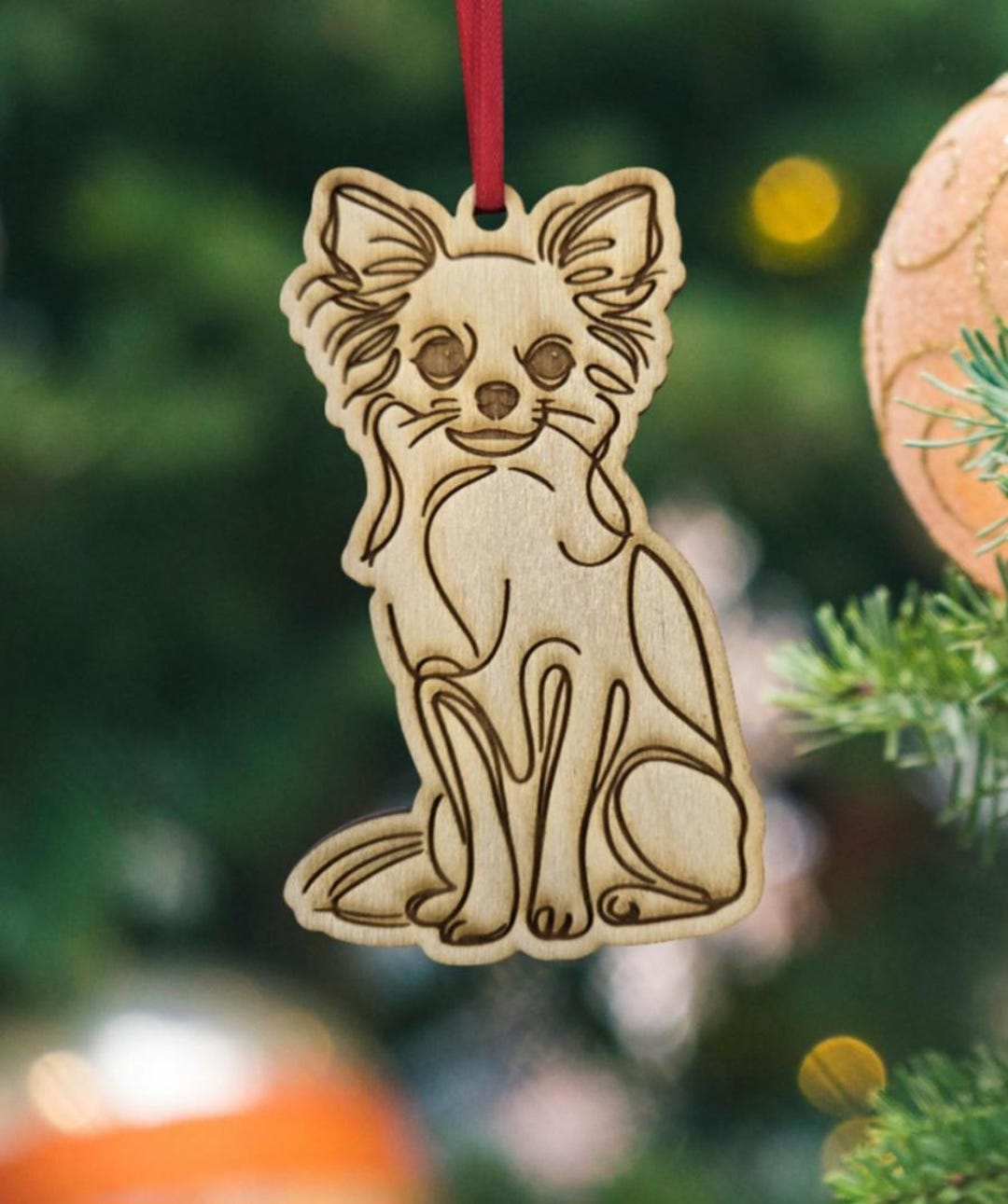 Chihuahua Hand Painted Wooden Ornament. Artist Made One of a Kind Chihuahua Dog Ornament by