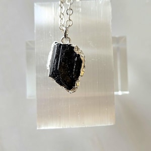 small Black Tourmaline necklace, tourmaline nugget, boho necklace, tourmaline chunk, hippie necklace, stone necklace, silver tourmaline