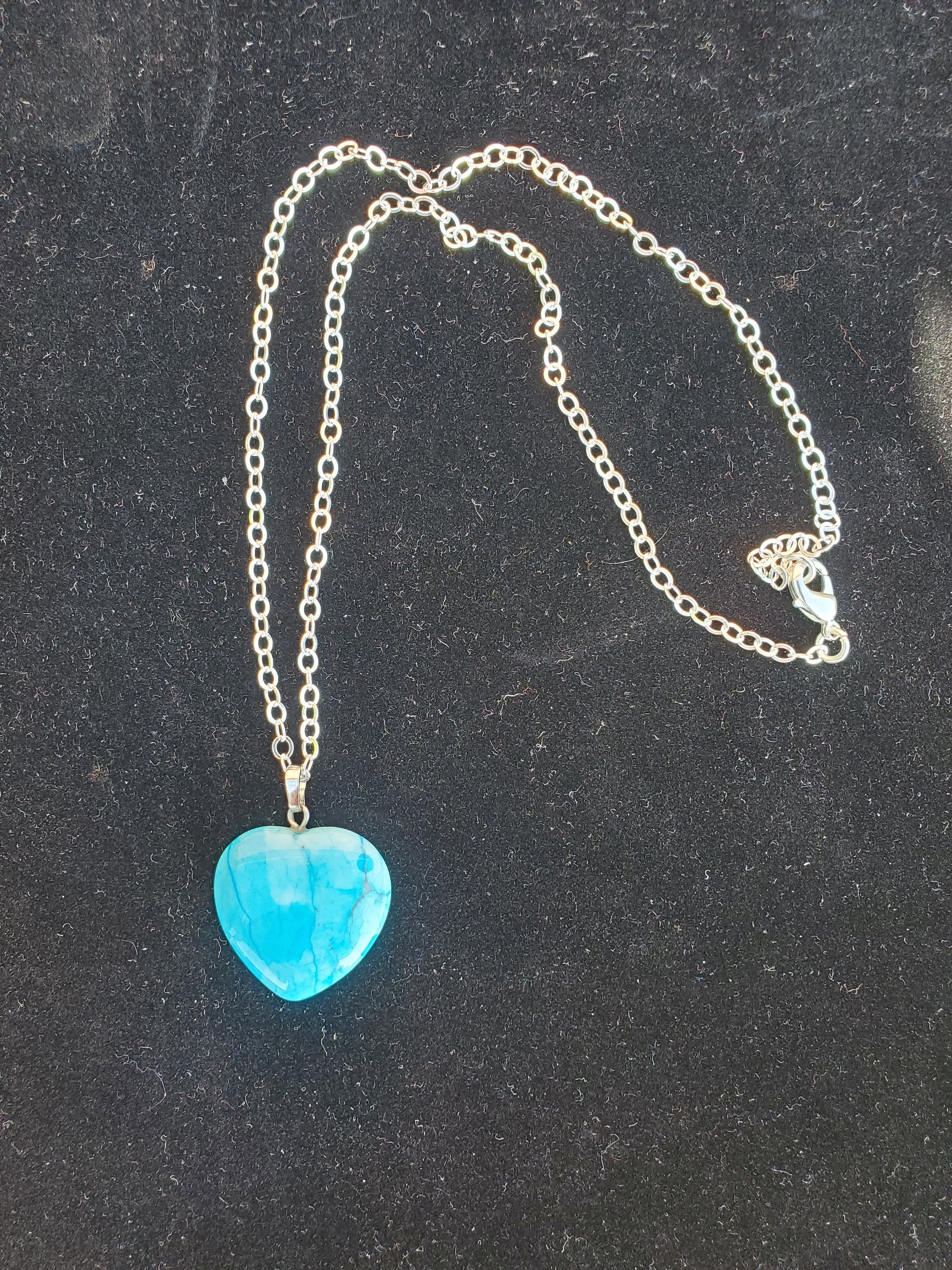 8mm Green Turquoise Round Bead Heart Pendant Necklace - 18" Silver Plated, Handmade - View #2