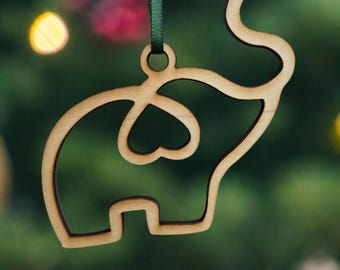 elephant ornament, elephant christmas, christmas ornament, elephant ear, heart ear, animal ornament, elephant trunk