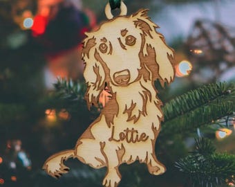 dachshund ornament, long hair dachshund christmas ornament, weiner dog, memorial ornament, pet ornament, puppy ornament, dachshund long hair
