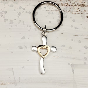 Cross keychain, heart keychain, religious keychain, faith keychain, blessed keychain, cross and heart, heart and cross, keychain keepsake, b