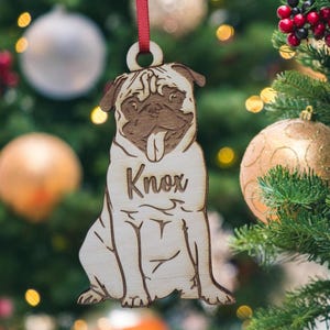 Pug ornament, pug christmas ornament, pug pet ornament, pug memorial ornament, angel pug, pug puppy, pug gifts, pug engraved, pug wood dog