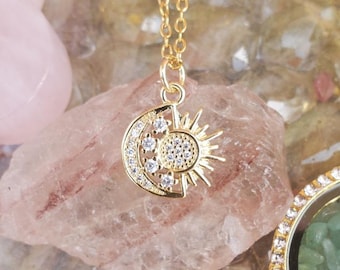 Sun and moon necklace, moon necklace, sun necklace, dainty necklace, minimalist necklace, layering necklace, layered necklace, celestial nec