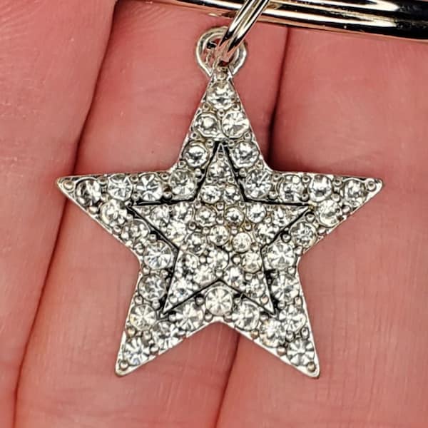 crystal Star keychain, silver star keychain, shooting star, rhinestone star keychain, sky keychain, star charm, sky charm, graduation keycha