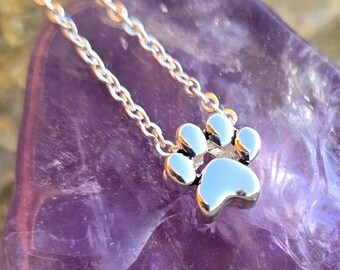 paw necklace, silver paw jewelry, dog necklace, cat necklace, animal paw necklace, statement necklace, dog gift, groomer gift, vet gift,