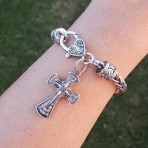 crystal silver cross bracelet, crystal cross bracelet, religious bracelet, spiritual bracelet, cross charm bracelet, religious jewelry