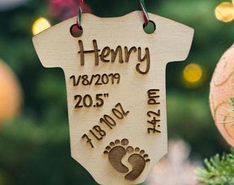 babies 1st Christmas ornament, baby stats ornament, babys first ornament, baby bodysuit ornament, boys first ornament, girls first ornament