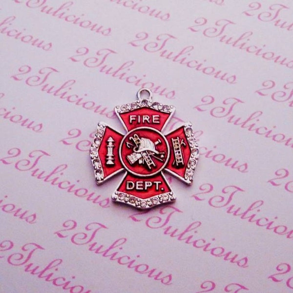 9 MALTESE, shield, FIREFIGHTER, CROSS, charm, crystals, maltese firefighter charm firefighter pendant firefighter keychain fire necklace