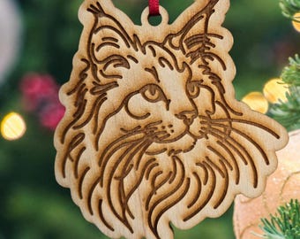 Maine ornament, cat christmas ornament, maine coon ornament, fluffy cat ornament, cat ornament, cat gifts, pet ornament, maine gifts peeking