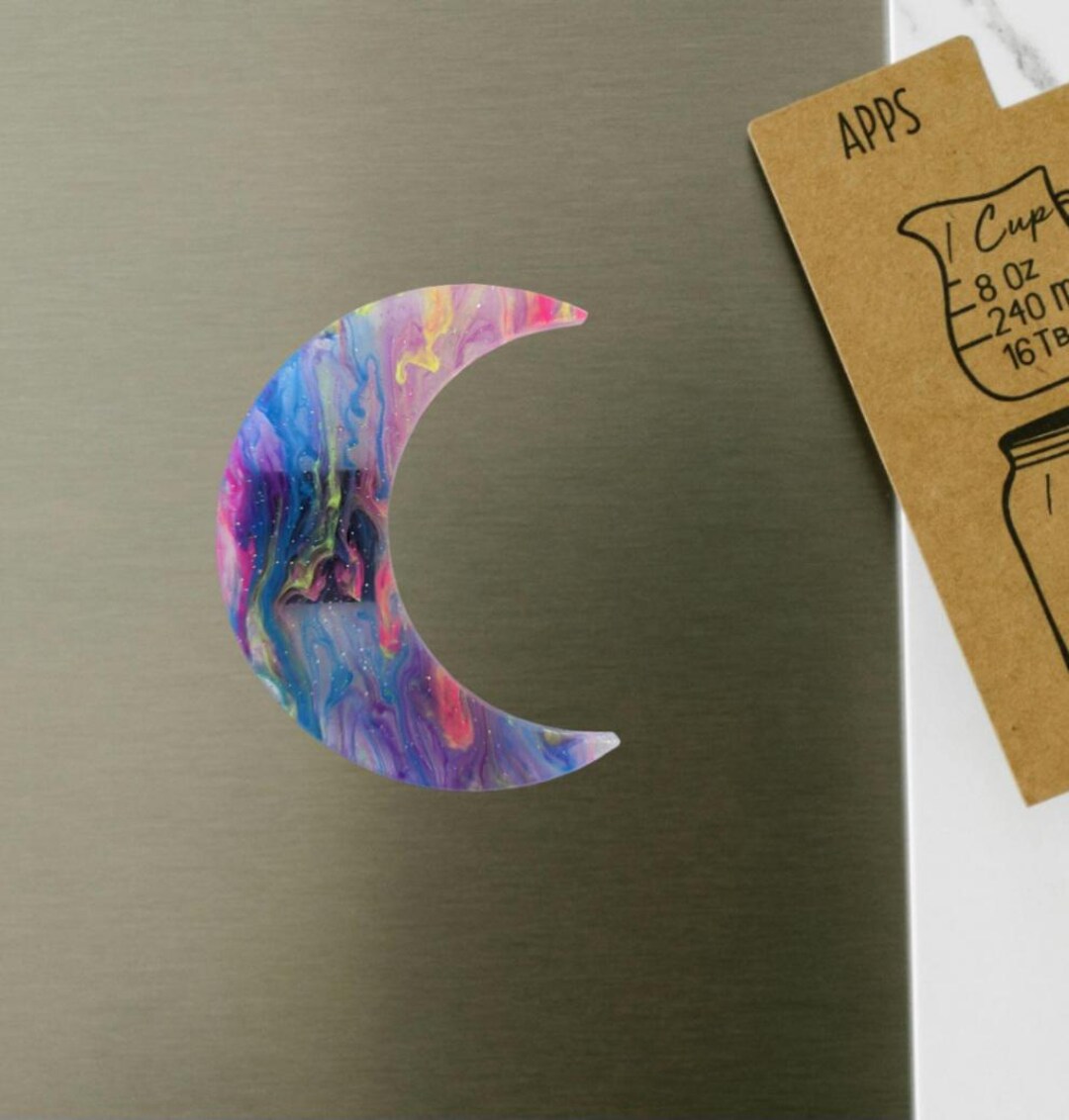 Moon Magnet, Crescent Moon Magnet, Holographic Moon, Glitter Moon