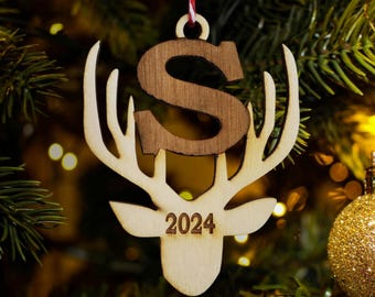 Deer antler ornament, 8 point buck Custom antler ornament initial ornament, Christmas ornament with initial an, buck ornament, deer ornament